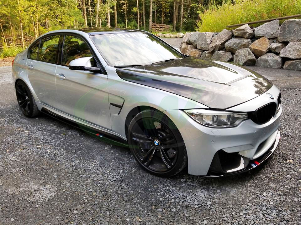 A Silver BMW F80 M3 gets a new GTS Style Carbon Fiber Hood. 