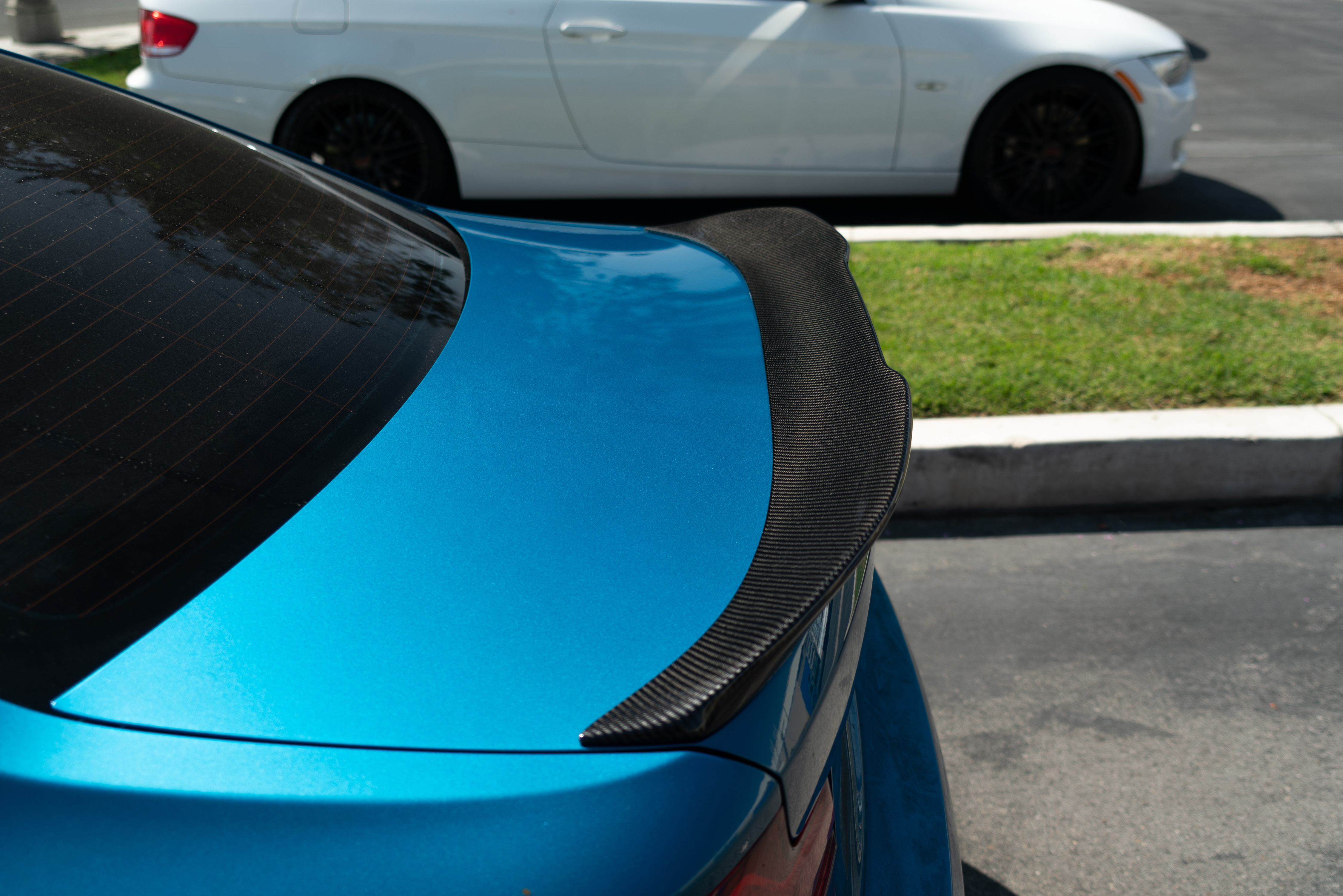 long beach blue m2 gtx style carbon fiber trunk spoiler and 3D style front lip